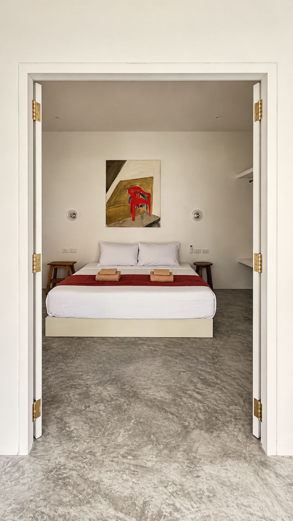 View through double doors into the bedroom