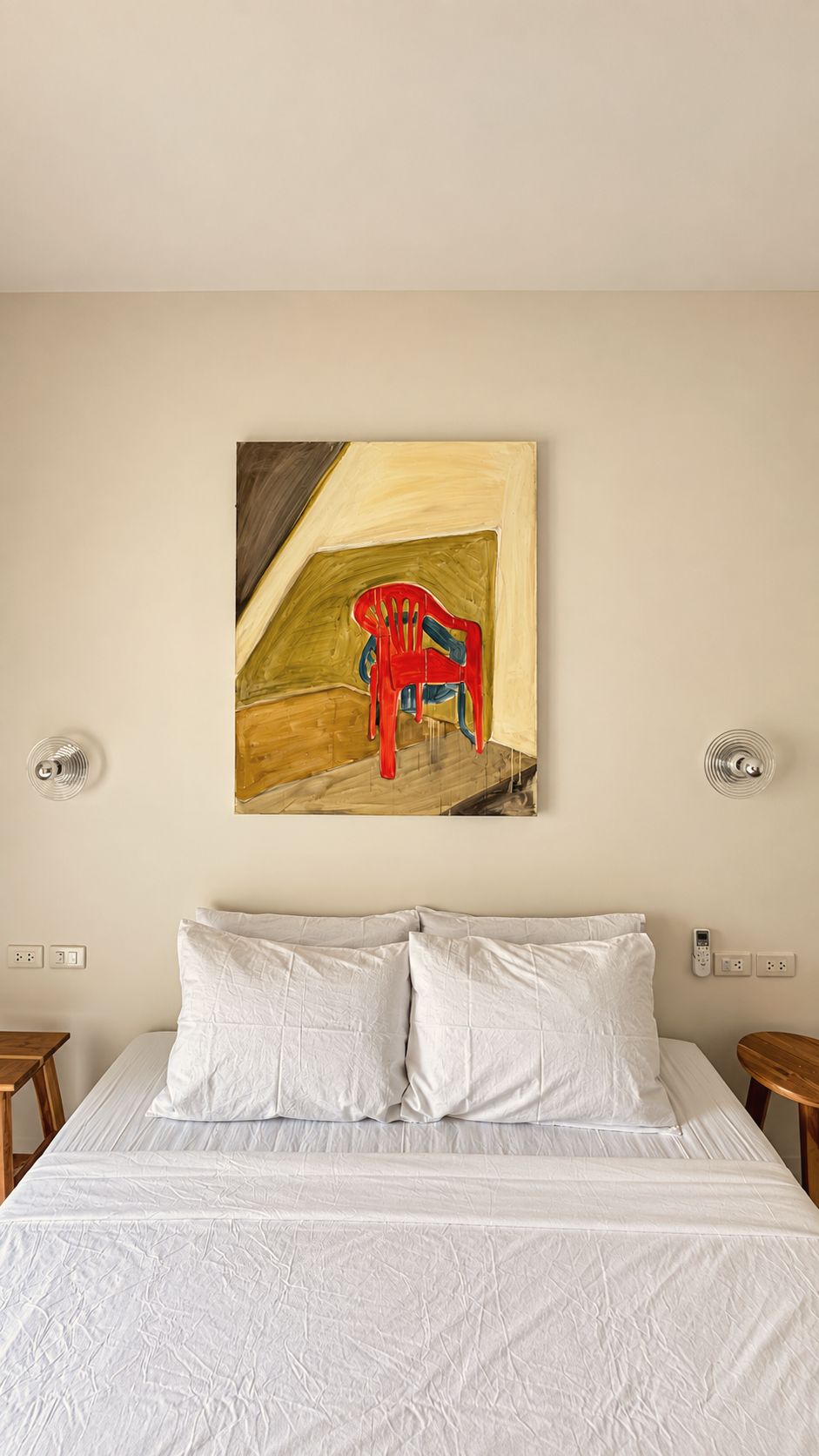 Crisp white linen and artwork above the bed